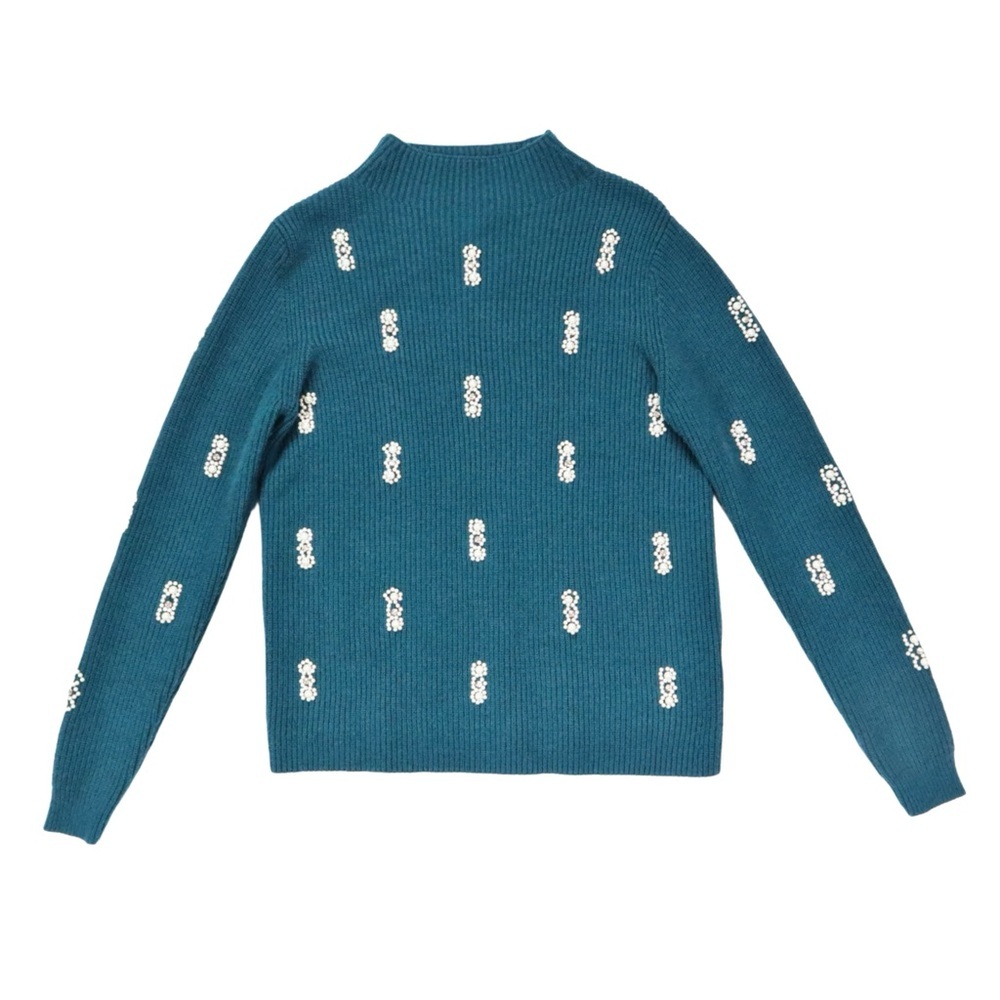 Beldini Sweater Women’s Size S Pullover Longsleeve Knit Pearl Rhinestone Green